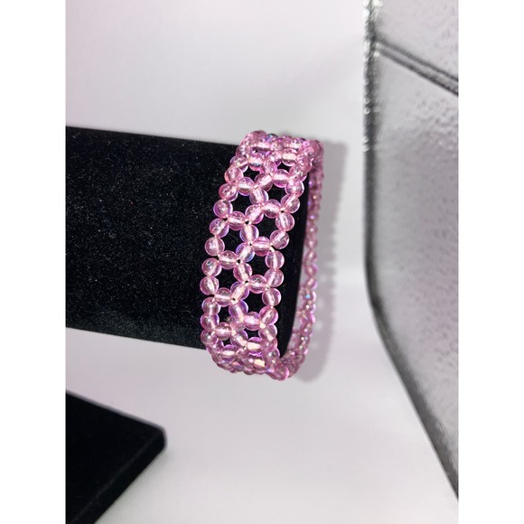Pink Sparkly Beaded Stretch 3.25 Inch Around Bracelet! - Picture 2 of 3